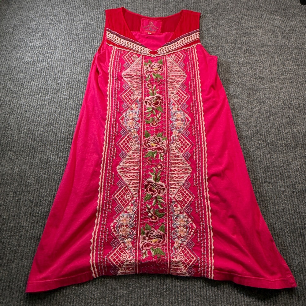 Johnny Was Tunic Dress Womens S Pink Embroidered Sleeveless V-Neck Cotton